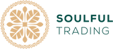 Logo of soulful trading featuring a stylized geometric tree in a circular pattern with earthy tones, adjacent to the company name in green serif font.