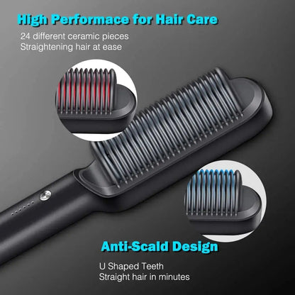 Two Soulful Trading 2 in 1 Straightening Brushes with anti-scald shell, highlighted features for effective straightening and ease of use.