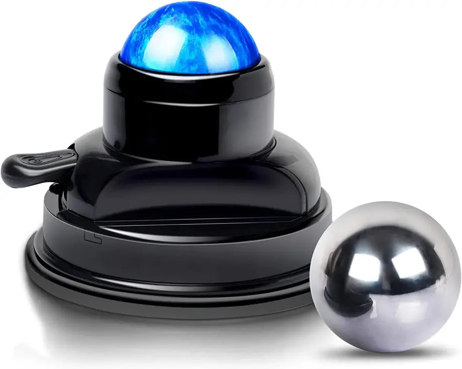 Mountable Massage Ball Roller by Soulful Trading with a blue LED light on top, isolated on a white background.