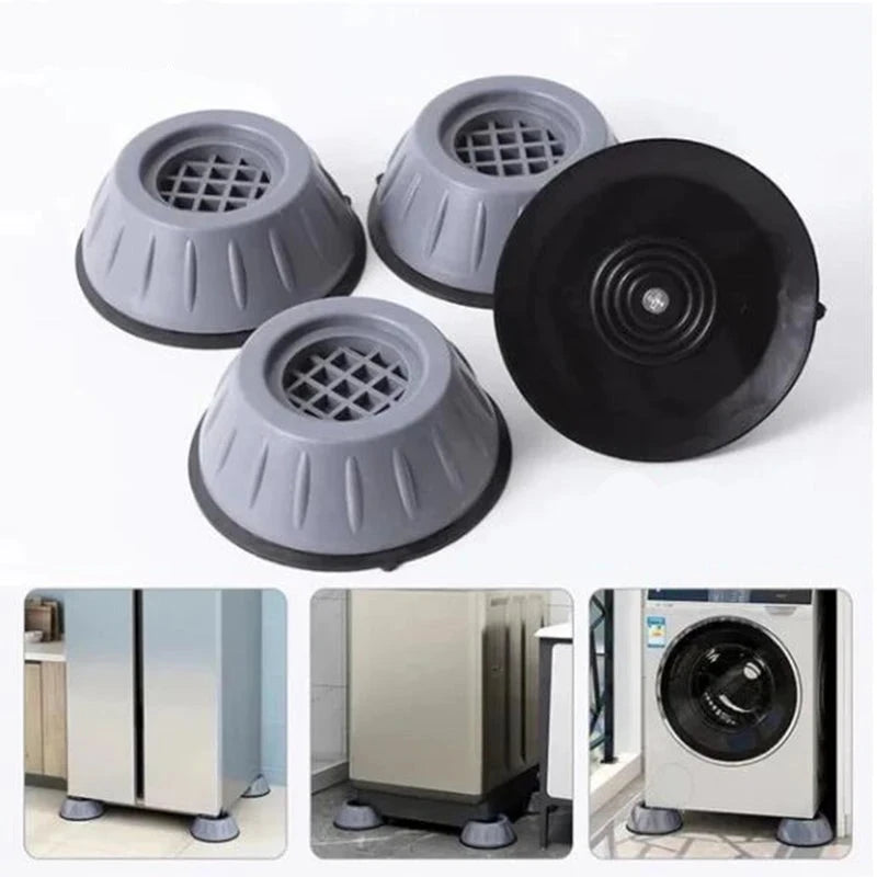 Four Soulful Trading anti-vibration non-slip pads for appliances, illustrated on a washer and fridge to minimize noise and movement.