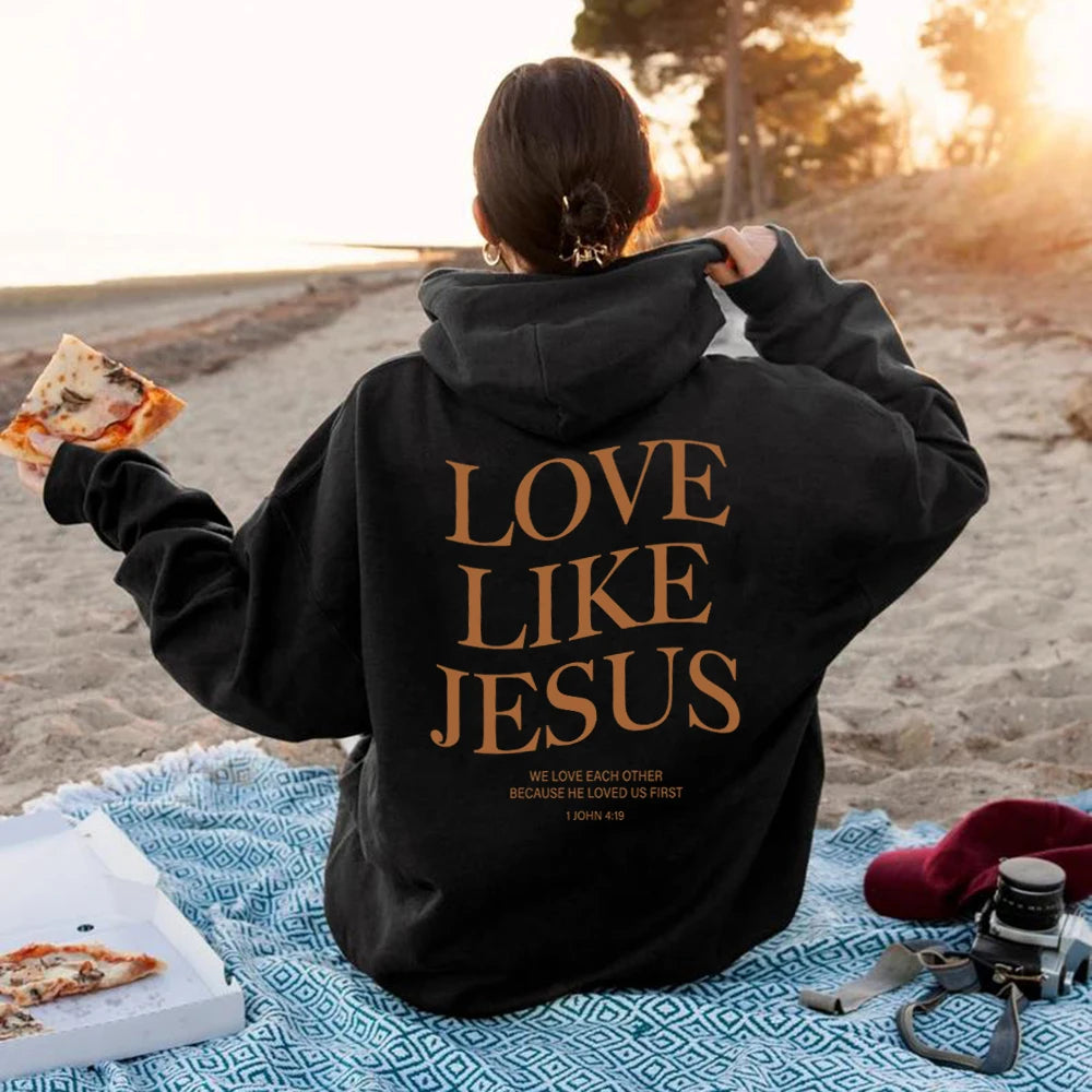 Person in a &quot;Love Like Jesus Christian Sweatshirts&quot; women&