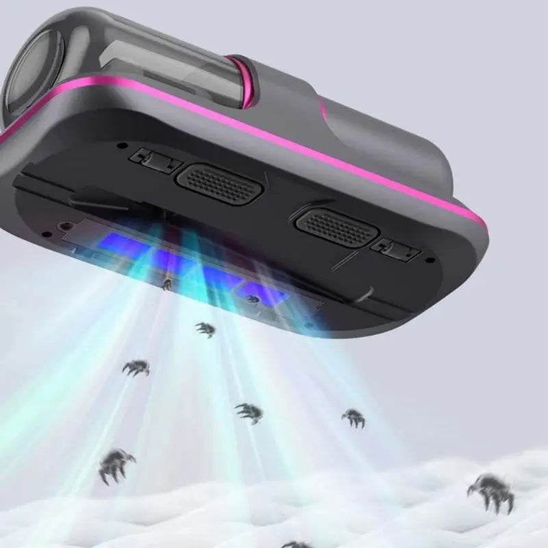 A futuristic projector emitting a light beam projecting tiny humanoid figures onto a surface, with a focus on its cordless design and sleek build is the Soulful Trading 10000Pa High Frequency Vacuum Cleaner.