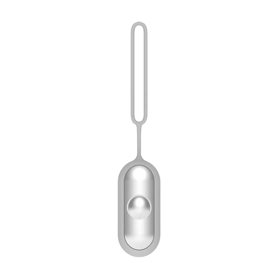 Silver Chill Pill hand blender attachment with a blending blade visible at the bottom, designed to improve sleep quality, set against a dark background.