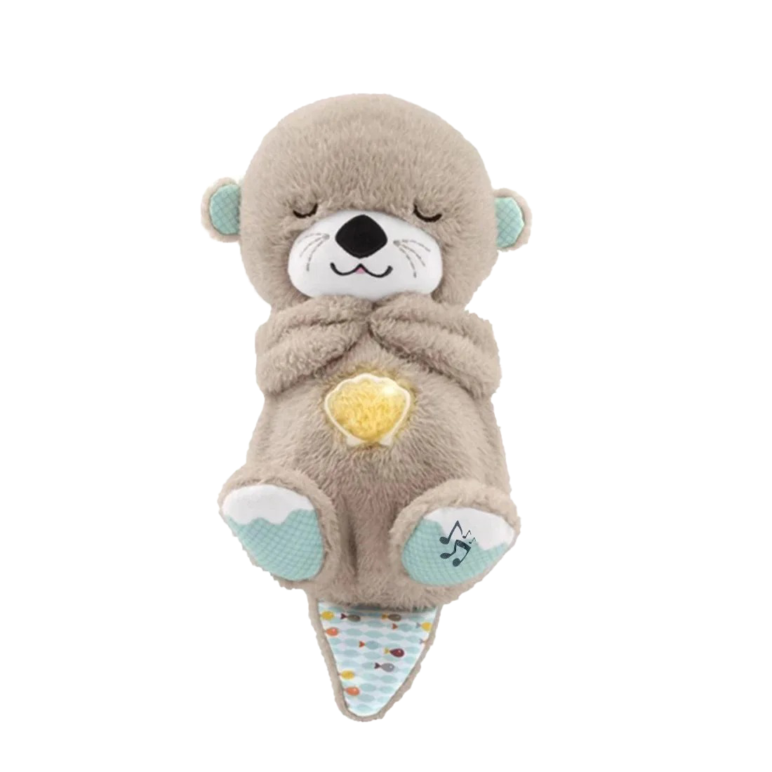 Plush toy of a sleeping otter holding a yellow star, with a patterned ice cream cone body, designed as a peaceful nights Soulful Trading Sleep Buddy.
